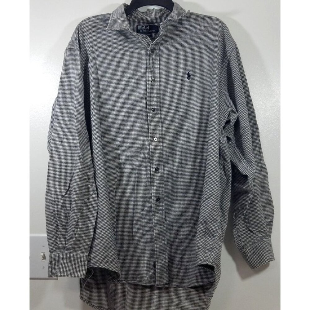 Polo Ralph Lauren Mens Size Large Shirt Houndstooth Button-Down Flannel Cotton